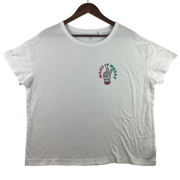 Make It Merry Old Navy Graphic T-Shirt White Short Sleeve Crew Neck Sz XL Petite - Picture 1 of 10